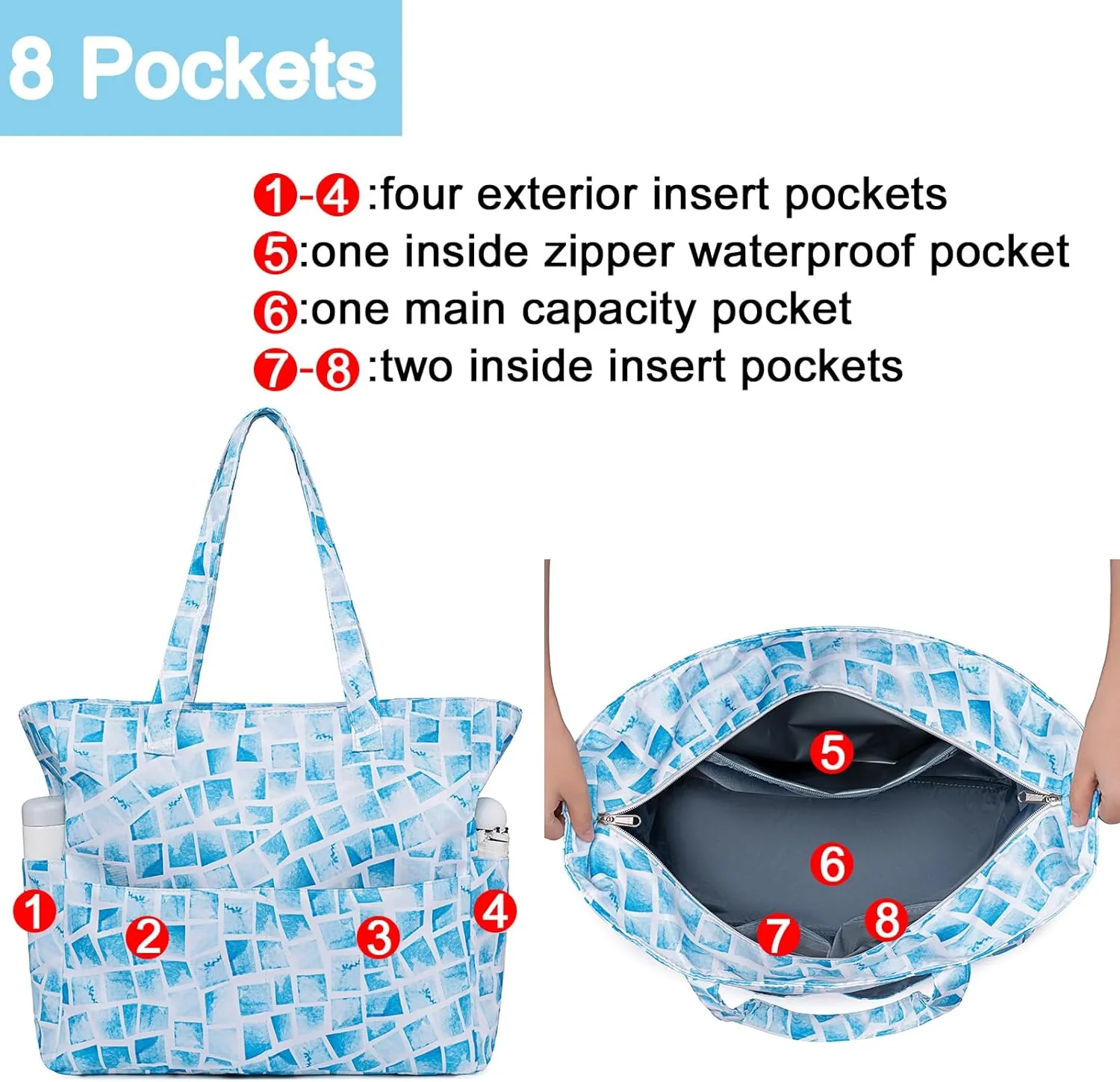 Beach Pool Bags Tote for Women Ladies Large Gym Tote Carry On Bag With Wet Compartment for Weekender Travel Waterproof