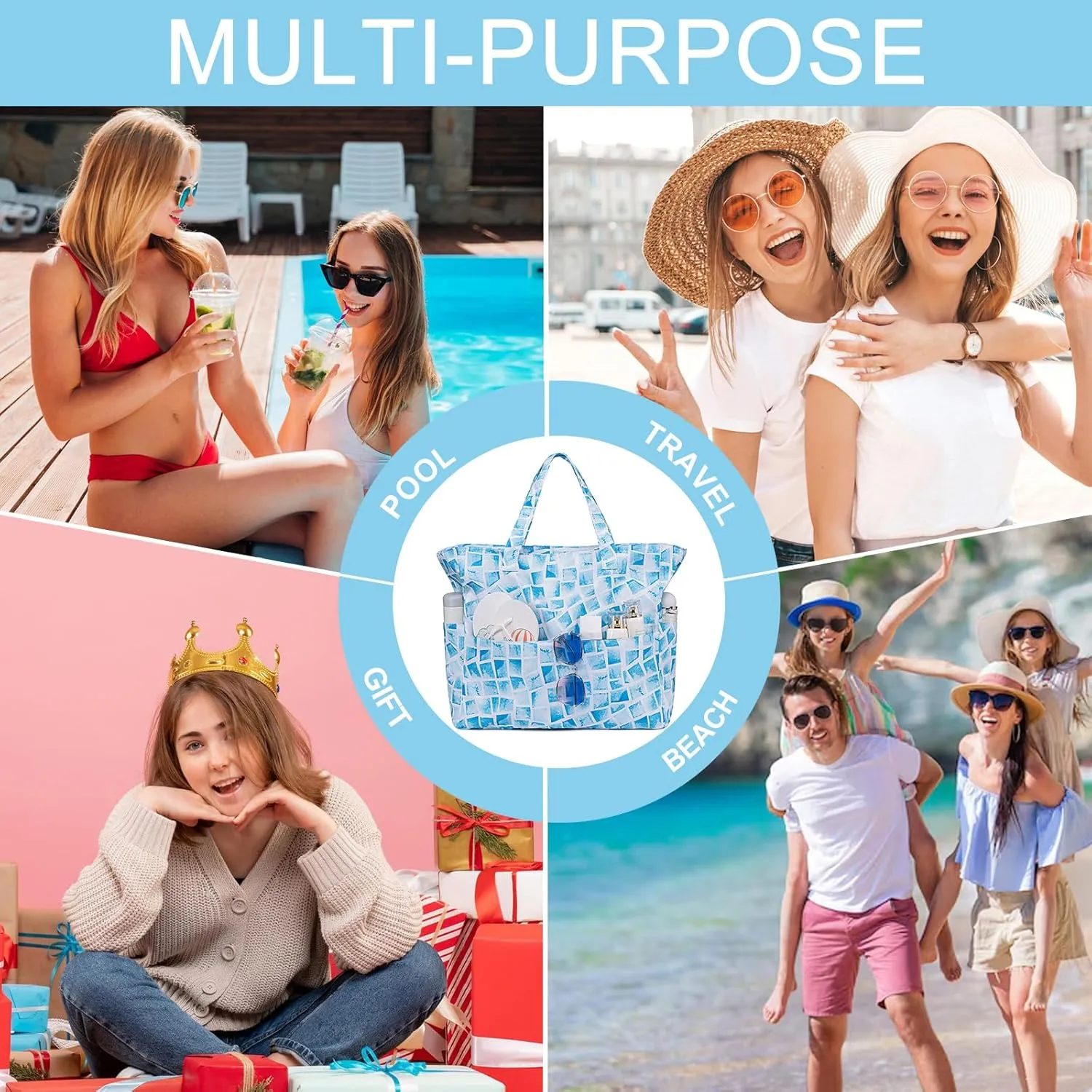 Beach Pool Bags Tote for Women Ladies Large Gym Tote Carry On Bag With Wet Compartment for Weekender Travel Waterproof