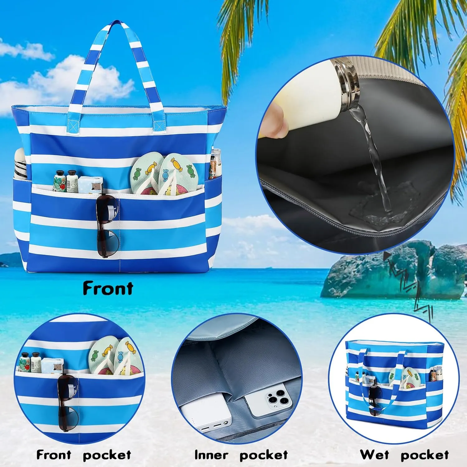 Beach Pool Bags Tote for Women Ladies Large Gym Tote Carry On Bag With Wet Compartment for Weekender Travel Waterproof
