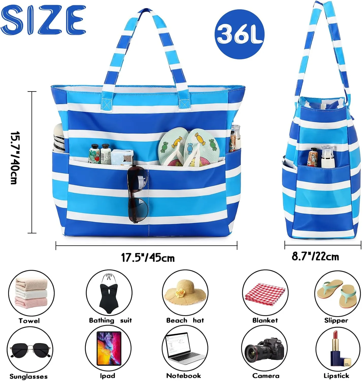 Beach Pool Bags Tote for Women Ladies Large Gym Tote Carry On Bag With Wet Compartment for Weekender Travel Waterproof