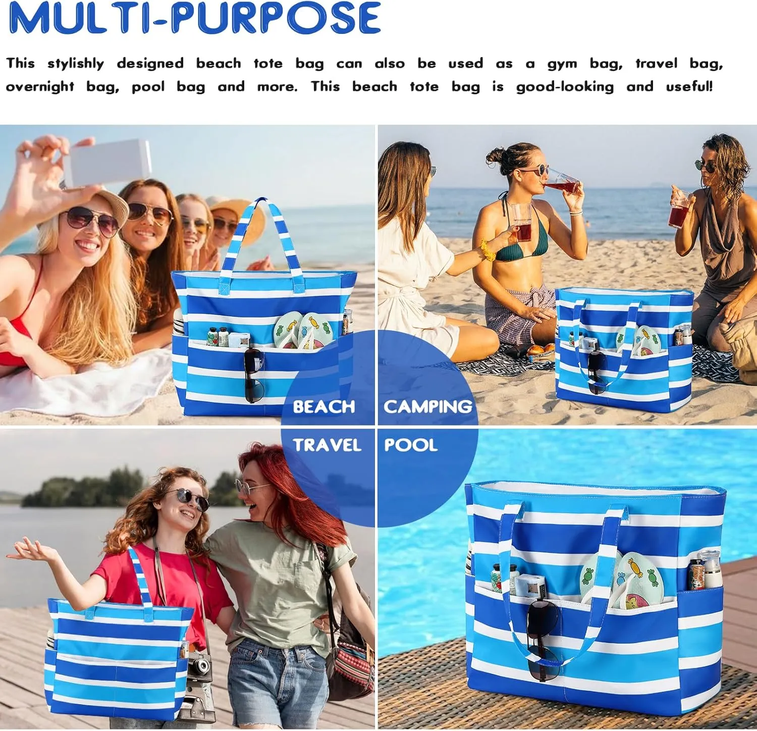 Beach Pool Bags Tote for Women Ladies Large Gym Tote Carry On Bag With Wet Compartment for Weekender Travel Waterproof