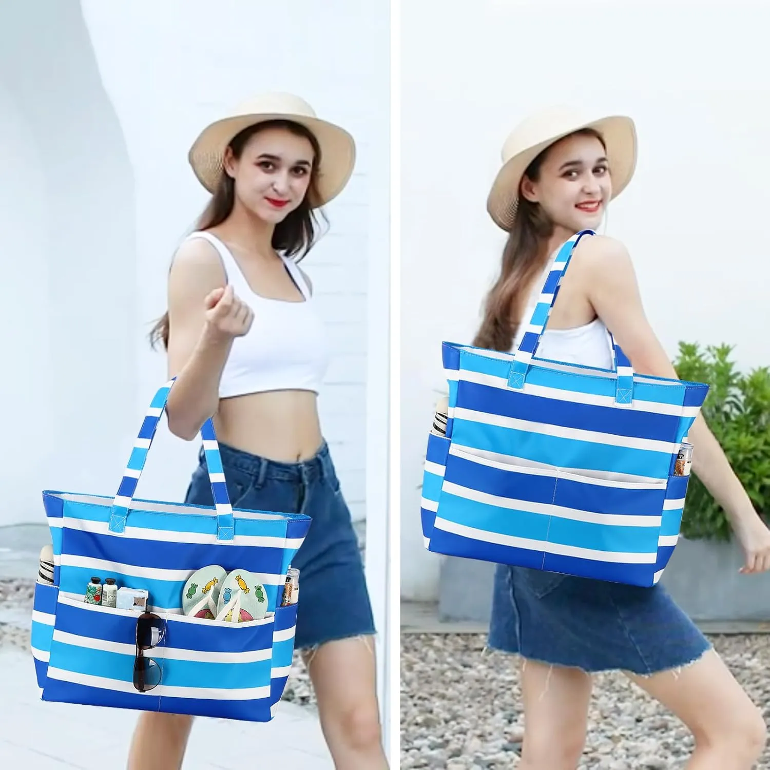 Beach Pool Bags Tote for Women Ladies Large Gym Tote Carry On Bag With Wet Compartment for Weekender Travel Waterproof