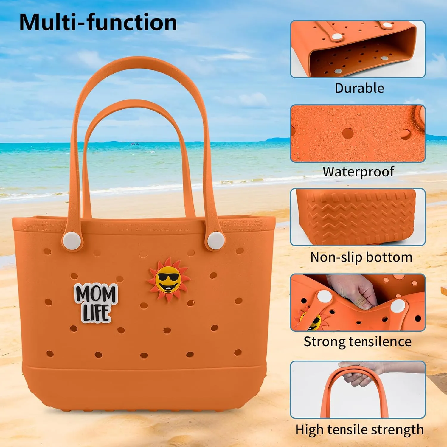 Beach Rubber Bag Tote Bag,Extra Large Waterproof Travel Women Handbag with Charms for Sports Beach Groceries Pool