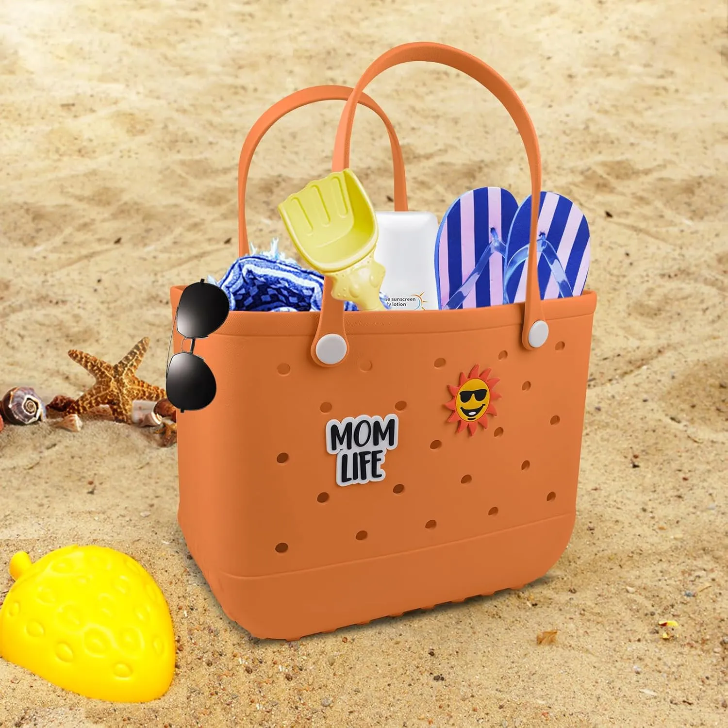 Beach Rubber Bag Tote Bag,Extra Large Waterproof Travel Women Handbag with Charms for Sports Beach Groceries Pool