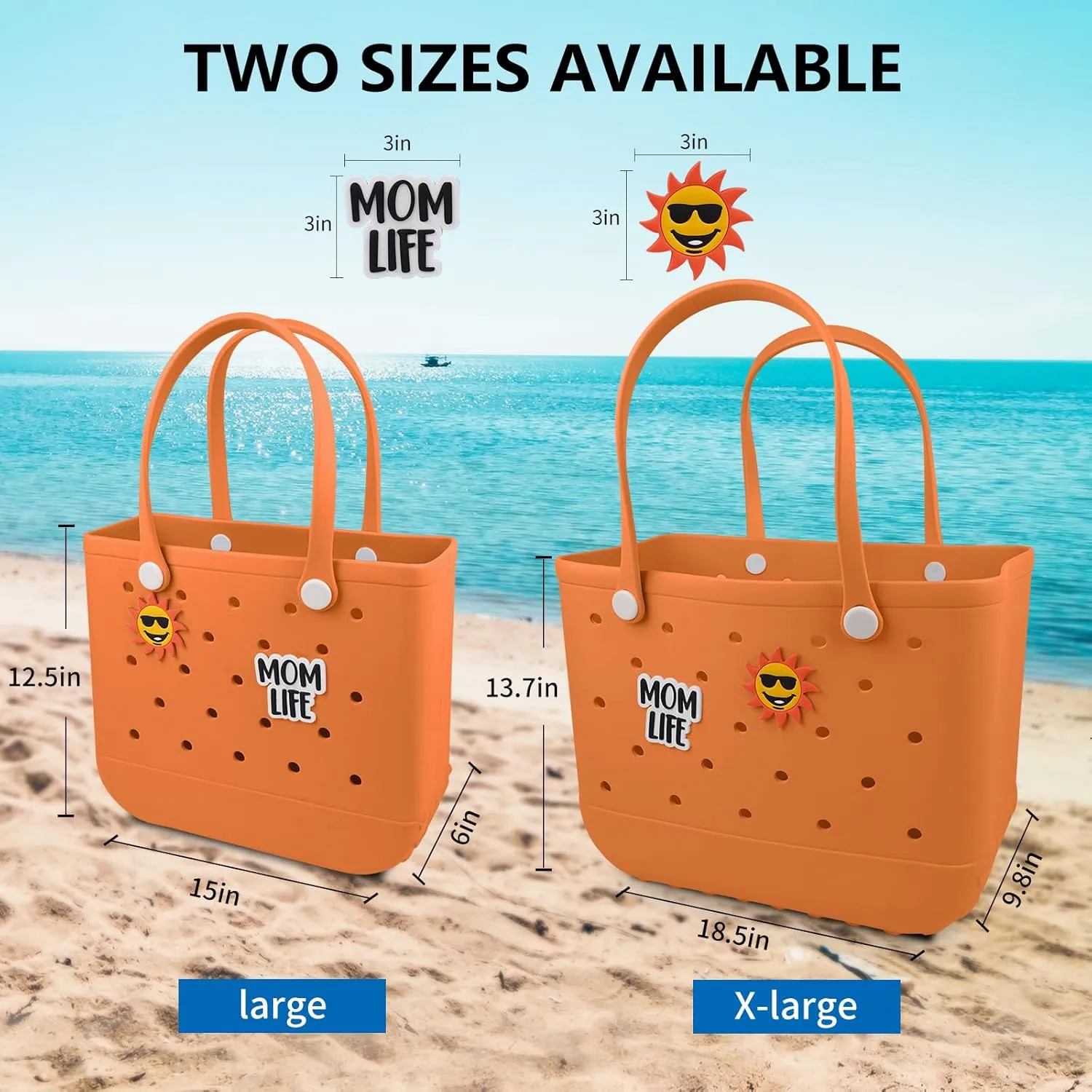 Beach Rubber Bag Tote Bag,Extra Large Waterproof Travel Women Handbag with Charms for Sports Beach Groceries Pool