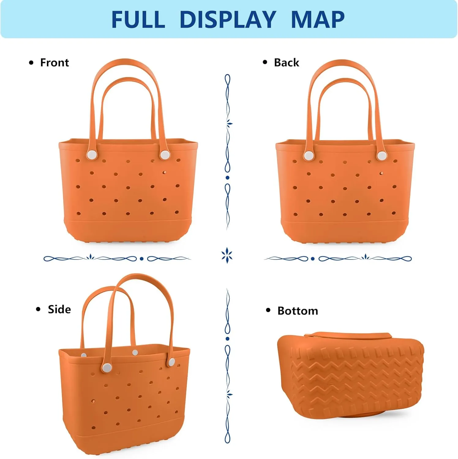 Beach Rubber Bag Tote Bag,Extra Large Waterproof Travel Women Handbag with Charms for Sports Beach Groceries Pool