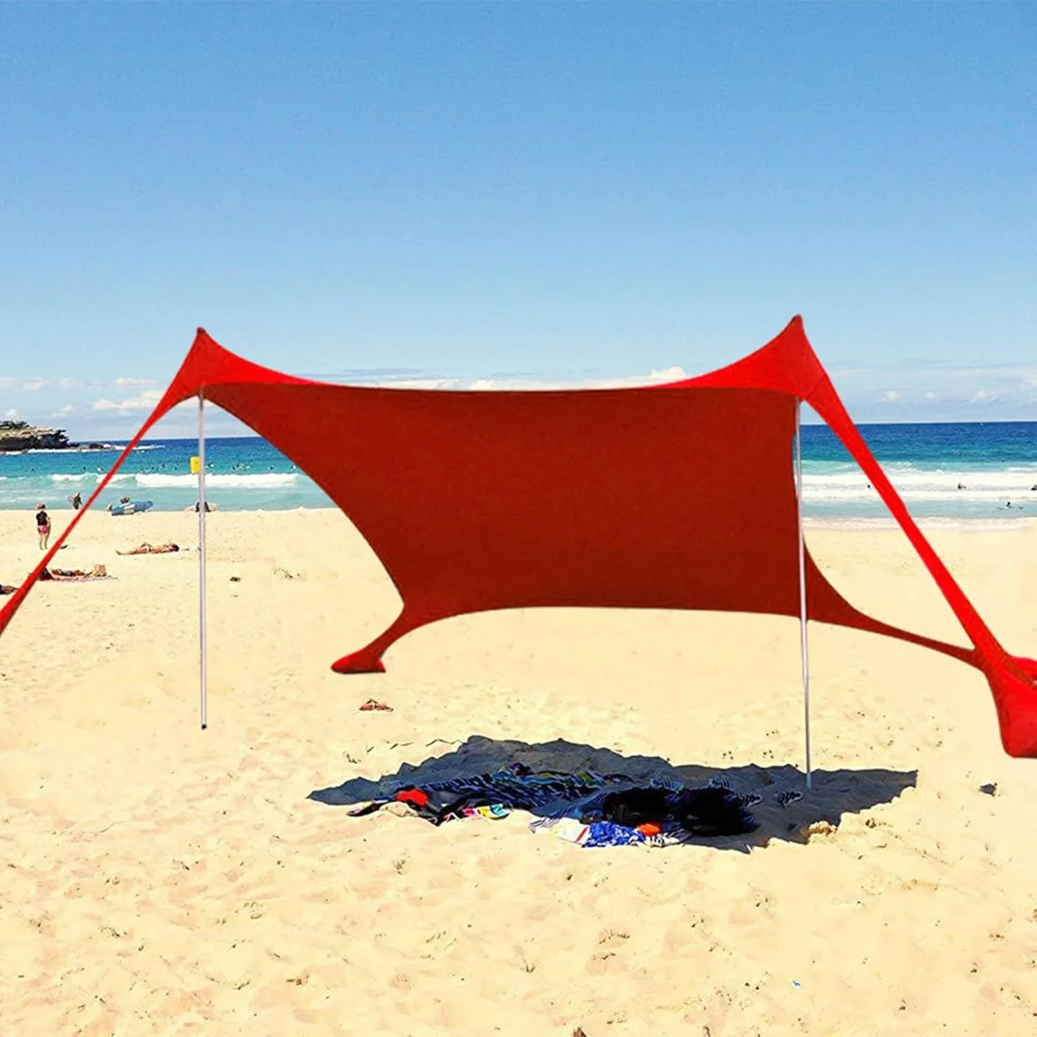 Beach Tent, Portable Beach Canopy Tent Sun Shelter, UV Protection Canopy Sun Shade with Sandbags, Poles, Windproof Shade for Outdoor, Camping, Garden, Backyard, Picnics