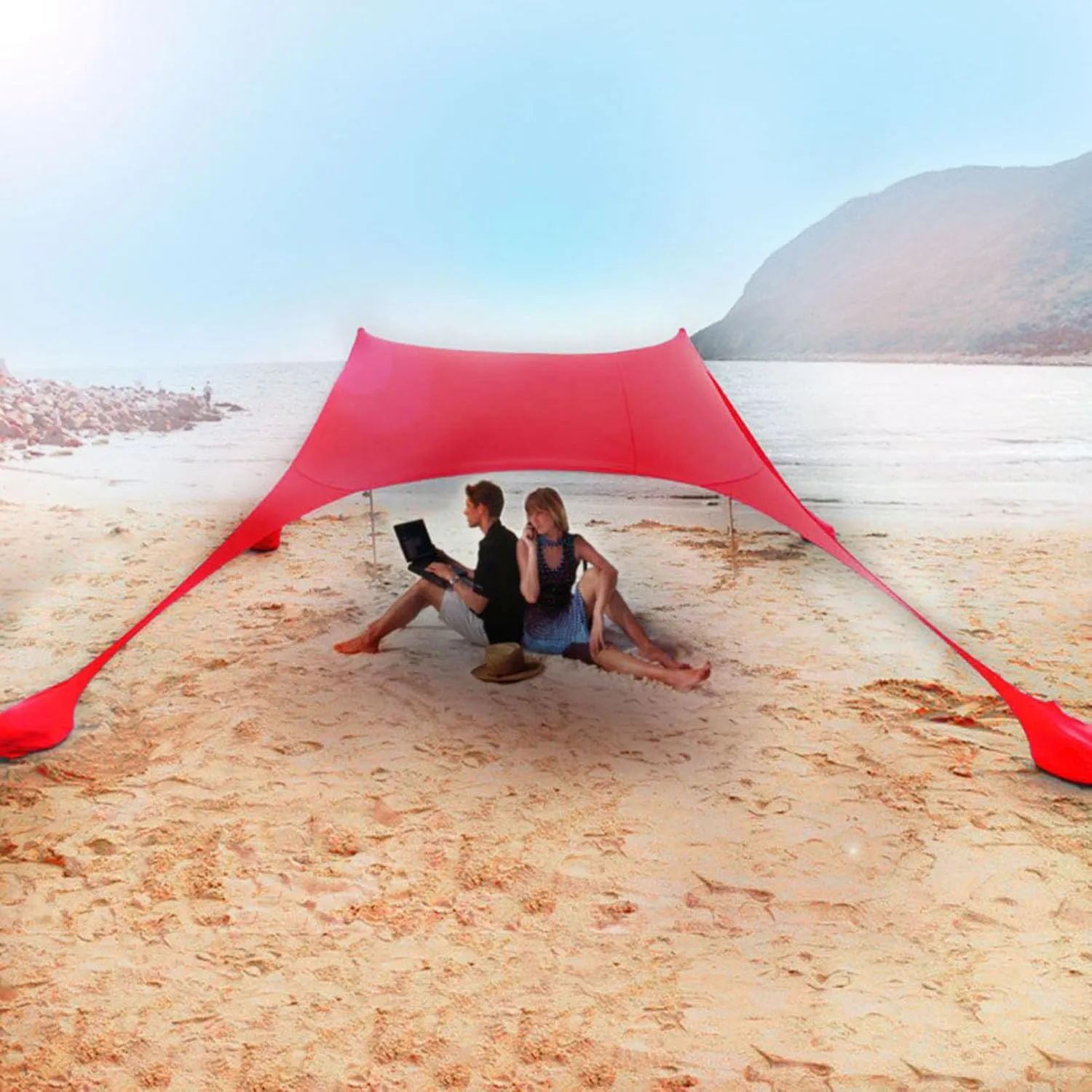 Beach Tent, Portable Beach Canopy Tent Sun Shelter, UV Protection Canopy Sun Shade with Sandbags, Poles, Windproof Shade for Outdoor, Camping, Garden, Backyard, Picnics