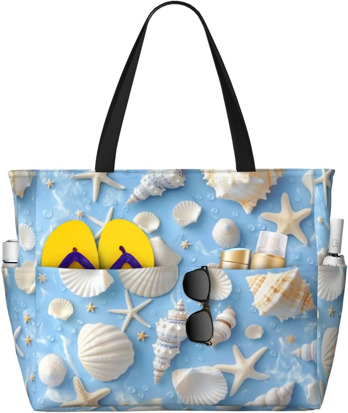 Beach Tote Bag for Women Foldable Waterproof and Sandproof Tote Bag with Zipper Print Beach Bag Large Travel Bag