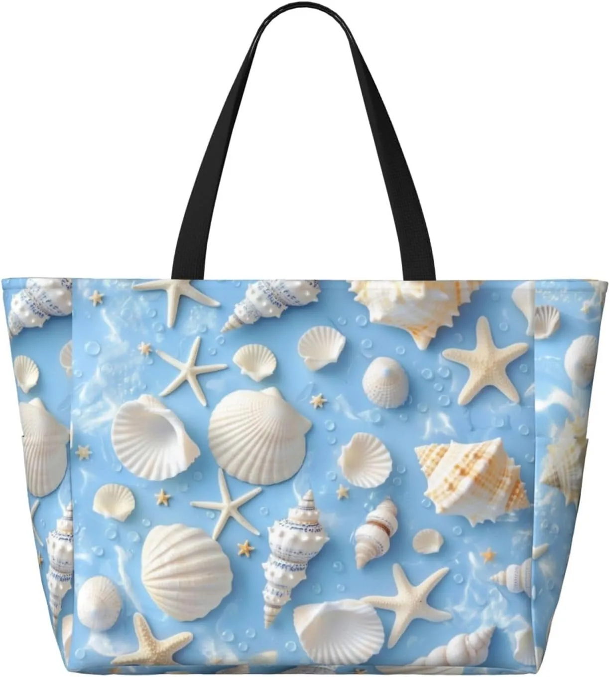Beach Tote Bag for Women Foldable Waterproof and Sandproof Tote Bag with Zipper Print Beach Bag Large Travel Bag