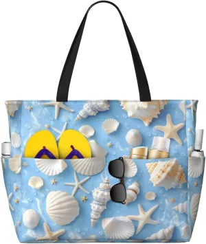 Beach Tote Bag for Women Foldable Waterproof and Sandproof Tote Bag with Zipper Print Beach Bag Large Travel Bag