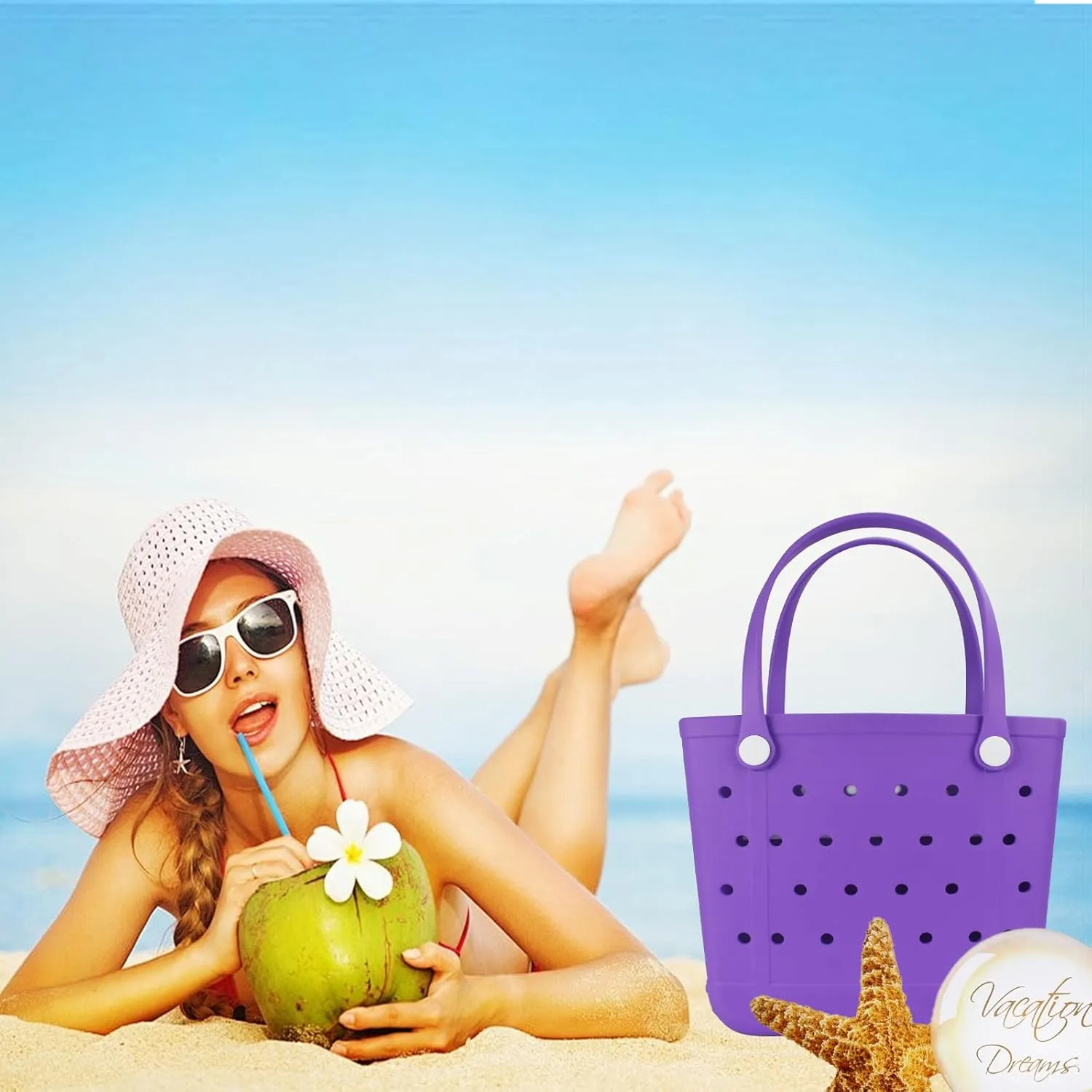 Beach Tote Bag, Original Large Rubber Beach Bag for Women, Pool Bag and Boat Tote