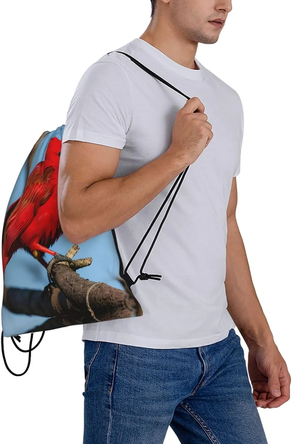 beautiful red Bird Print Sports Drawstring Backpack,Water Resistant Bag, Gym Backpack for Women Men