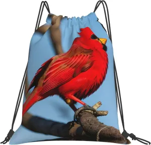 beautiful red Bird Print Sports Drawstring Backpack,Water Resistant Bag, Gym Backpack for Women Men