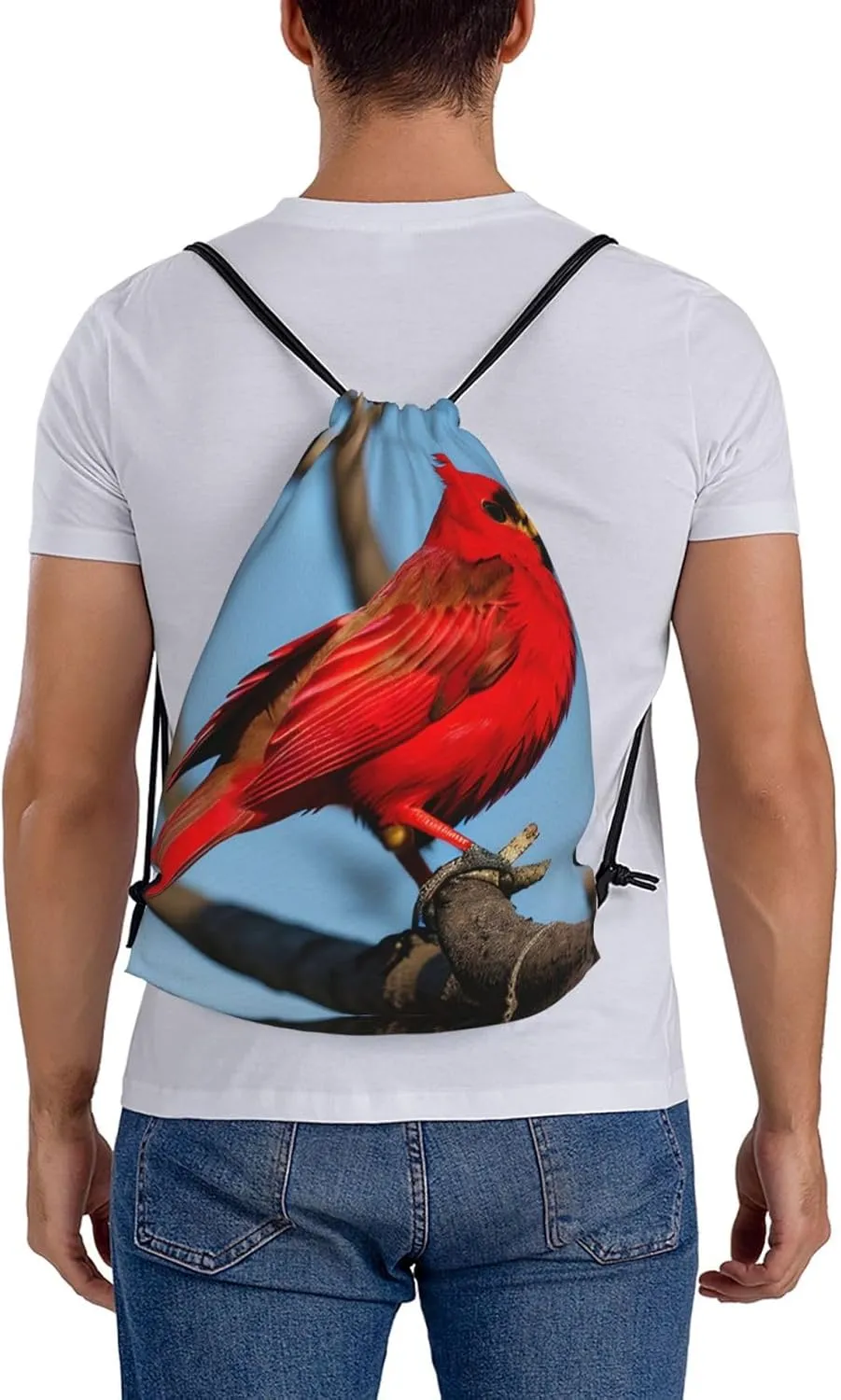 beautiful red Bird Print Sports Drawstring Backpack,Water Resistant Bag, Gym Backpack for Women Men