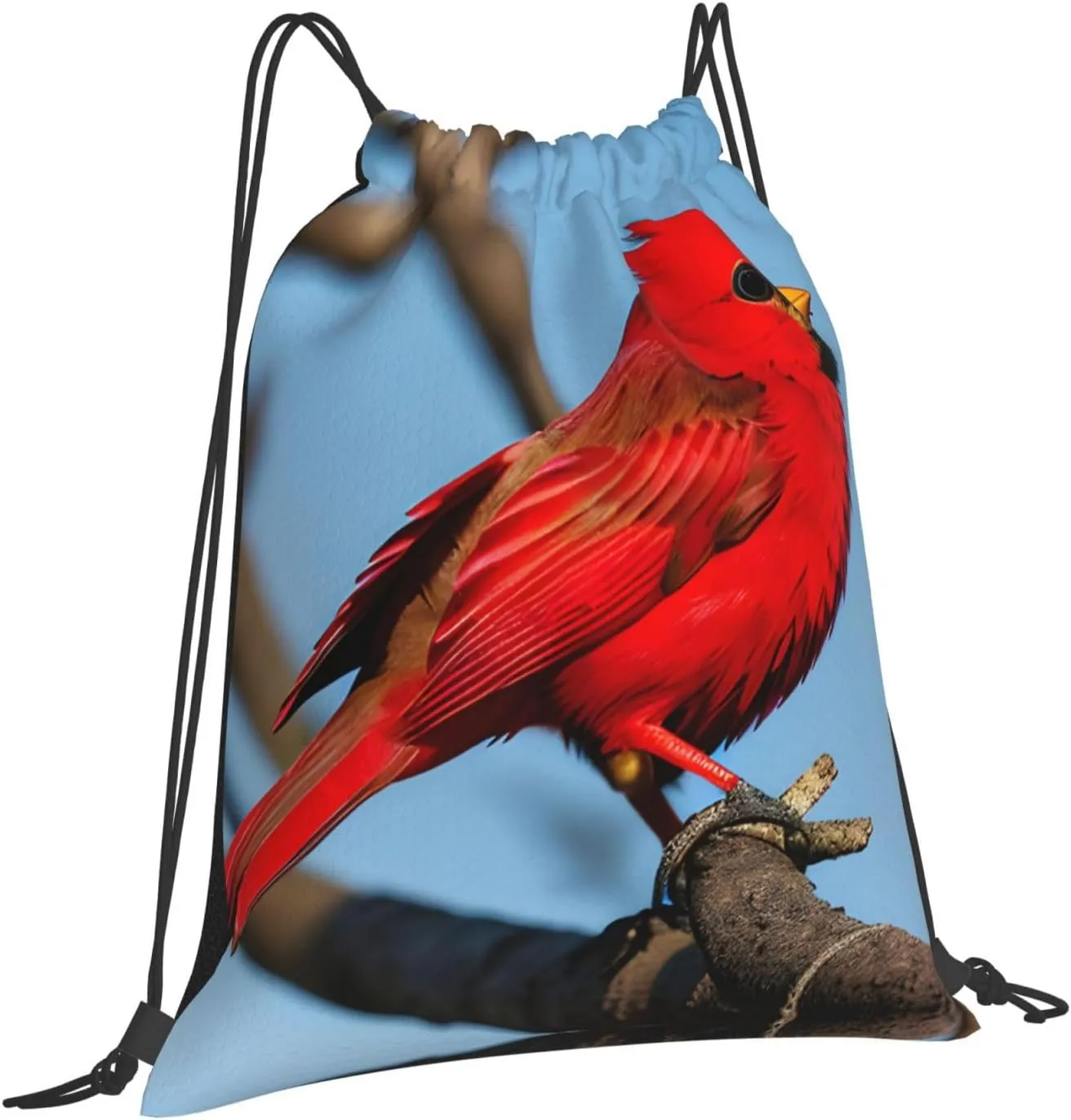 beautiful red Bird Print Sports Drawstring Backpack,Water Resistant Bag, Gym Backpack for Women Men