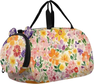 Beauty Spring Flowers and Leaves Gym Duffel Bag with Shoes Compartment Multifunctional Sports Overnight Travel Bag for Boys and Girls
