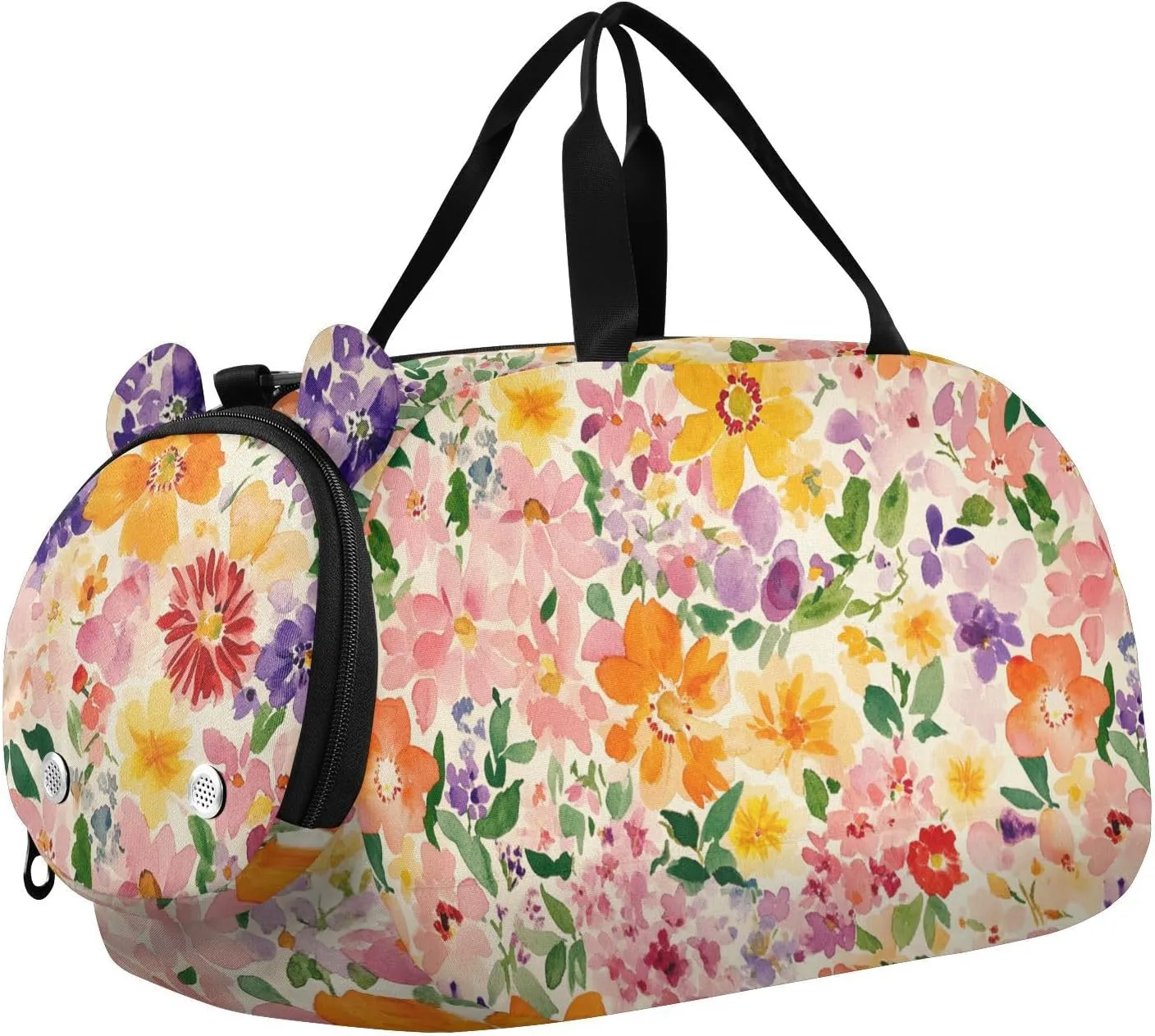 Beauty Spring Flowers and Leaves Gym Duffel Bag with Shoes Compartment Multifunctional Sports Overnight Travel Bag for Boys and Girls