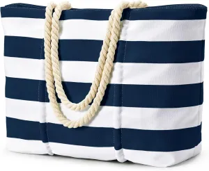 Becokan Beach Bag Large Waterproof Sandproof Canvas Beach Tote Bag with Zipper Swim Pool Bag Travel Essentials