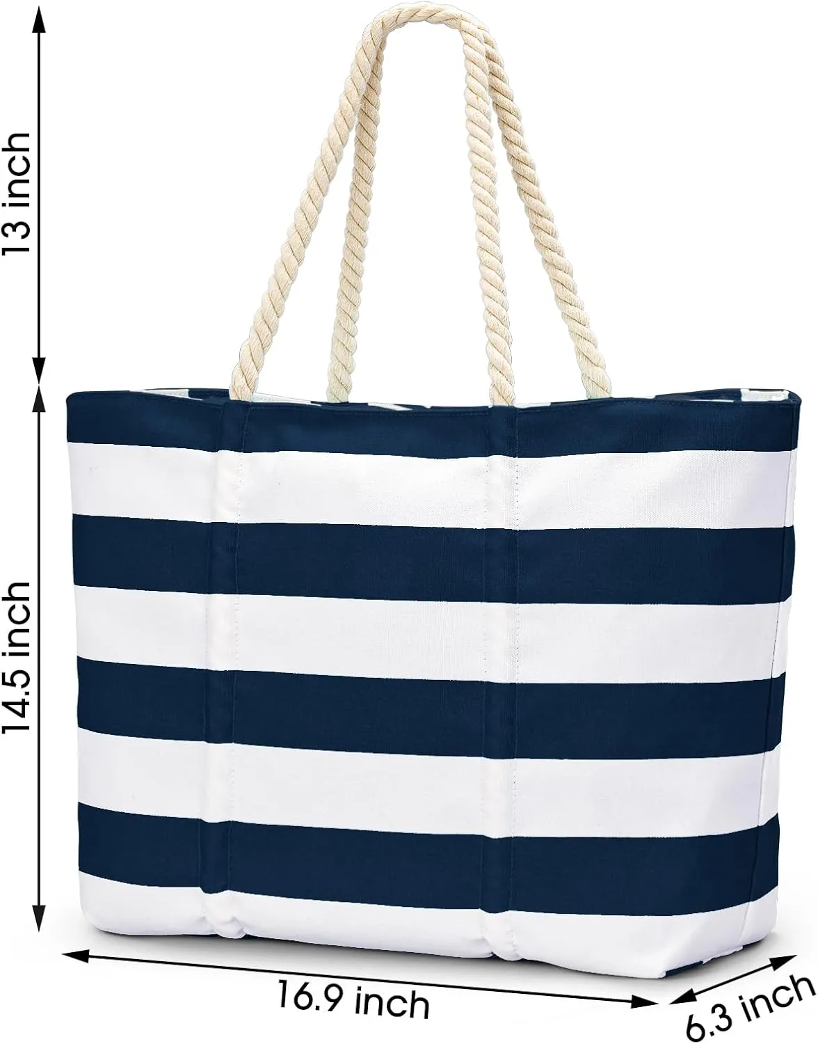Becokan Beach Bag Large Waterproof Sandproof Canvas Beach Tote Bag with Zipper Swim Pool Bag Travel Essentials