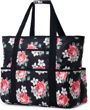 Becokan Beach Bags for Women Large Beach Tote Bag with Zipper Pockets Beach Bag Waterproof Sandproof Travel Nurse Tote Bag