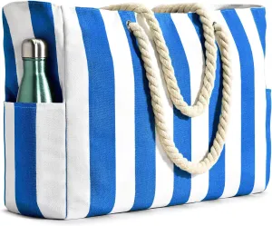 Becokan Women's Pool Swim Bag - Waterproof Sandproof Large Stripe Beach Tote with Zipper