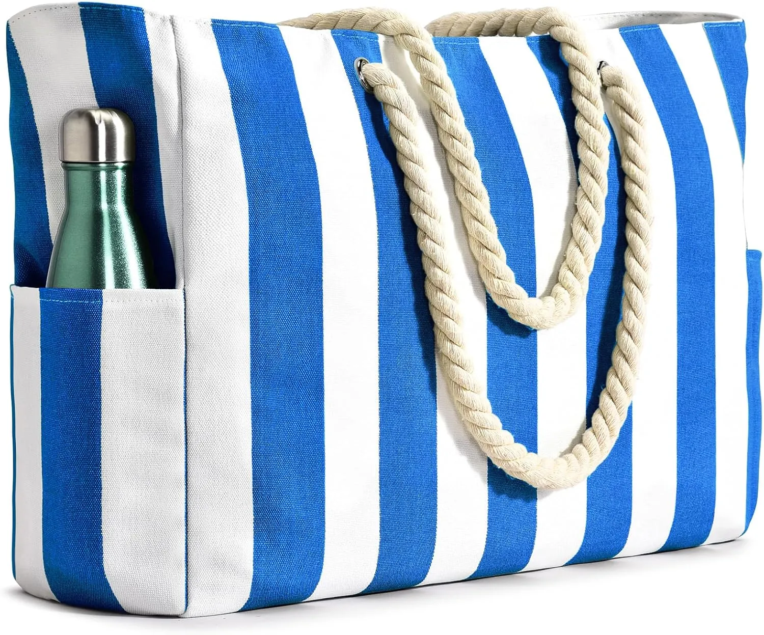 Becokan Women's Pool Swim Bag - Waterproof Sandproof Large Stripe Beach Tote with Zipper