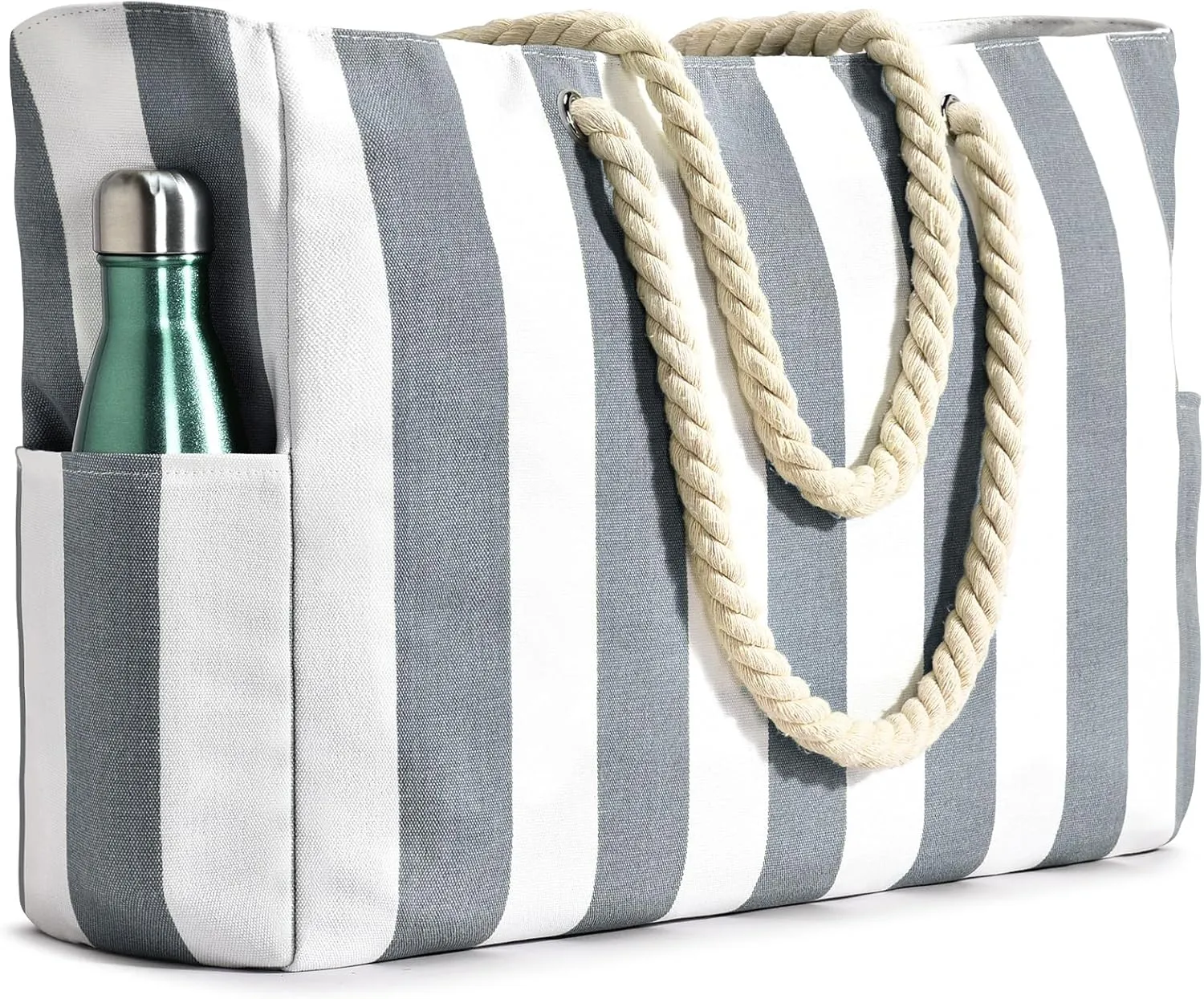 Becokan Women's Pool Swim Bag - Waterproof Sandproof Large Stripe Beach Tote with Zipper