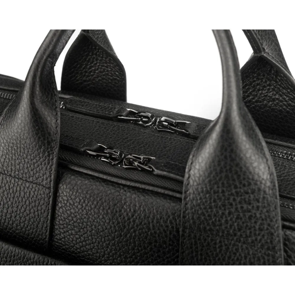 Belmont Leather 15" Laptop Briefcase - Black With Gunmetal Zips