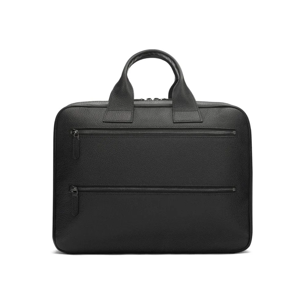 Belmont Leather 15" Laptop Briefcase - Black With Gunmetal Zips