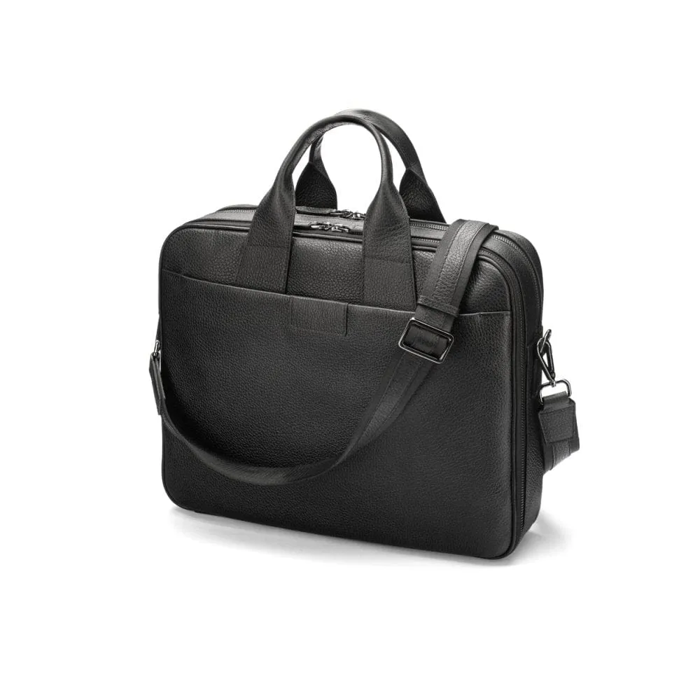 Belmont Leather 15" Laptop Briefcase - Black With Gunmetal Zips