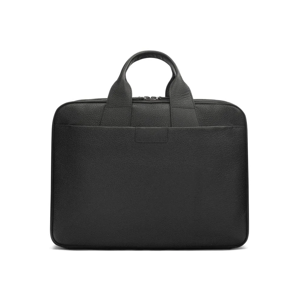 Belmont Leather 15" Laptop Briefcase - Black With Gunmetal Zips