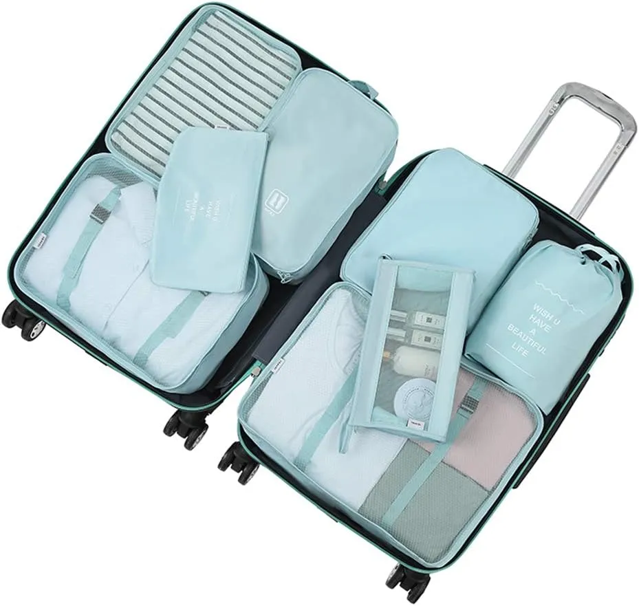 Belsmi 8 Set Packing Cubes with Shoe Bag - Compression Travel Luggage Organizer
