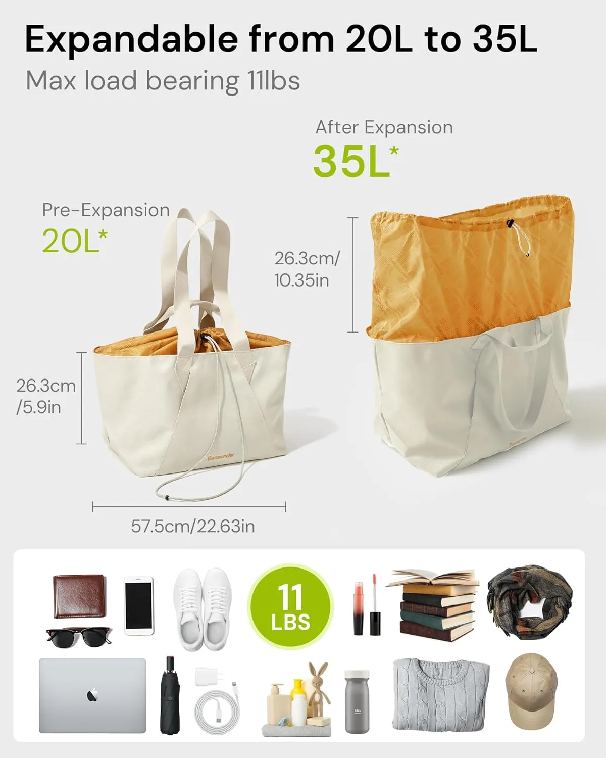 BENEUNDER Tote Bag for Women, Foldable Gym Tote Bag, Beach Tote Bag, Lightweight Shoulder Bag for Travel, Work, Sports(Large/Extra Large)