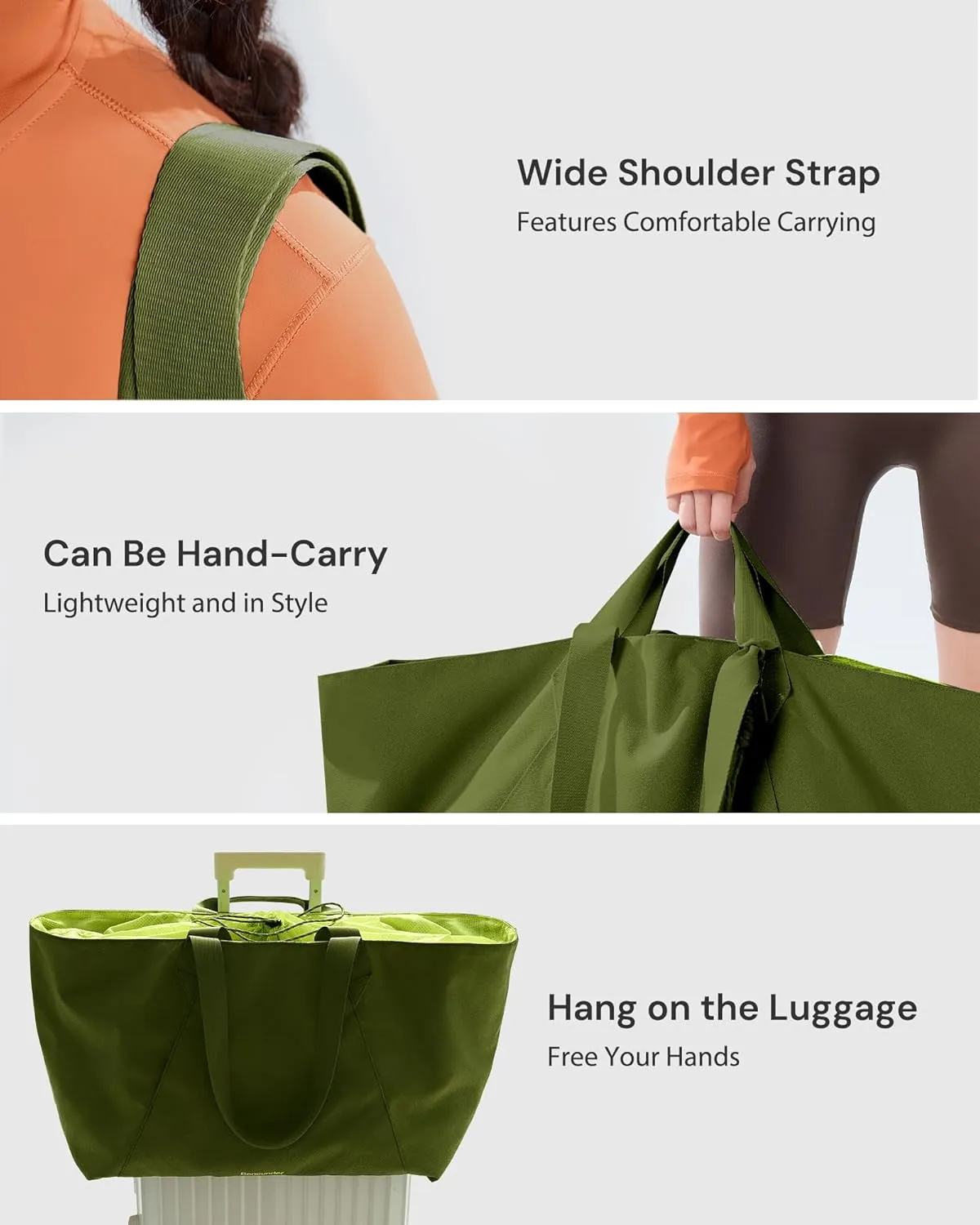 BENEUNDER Tote Bag for Women, Foldable Gym Tote Bag, Beach Tote Bag, Lightweight Shoulder Bag for Travel, Work, Sports(Large/Extra Large)