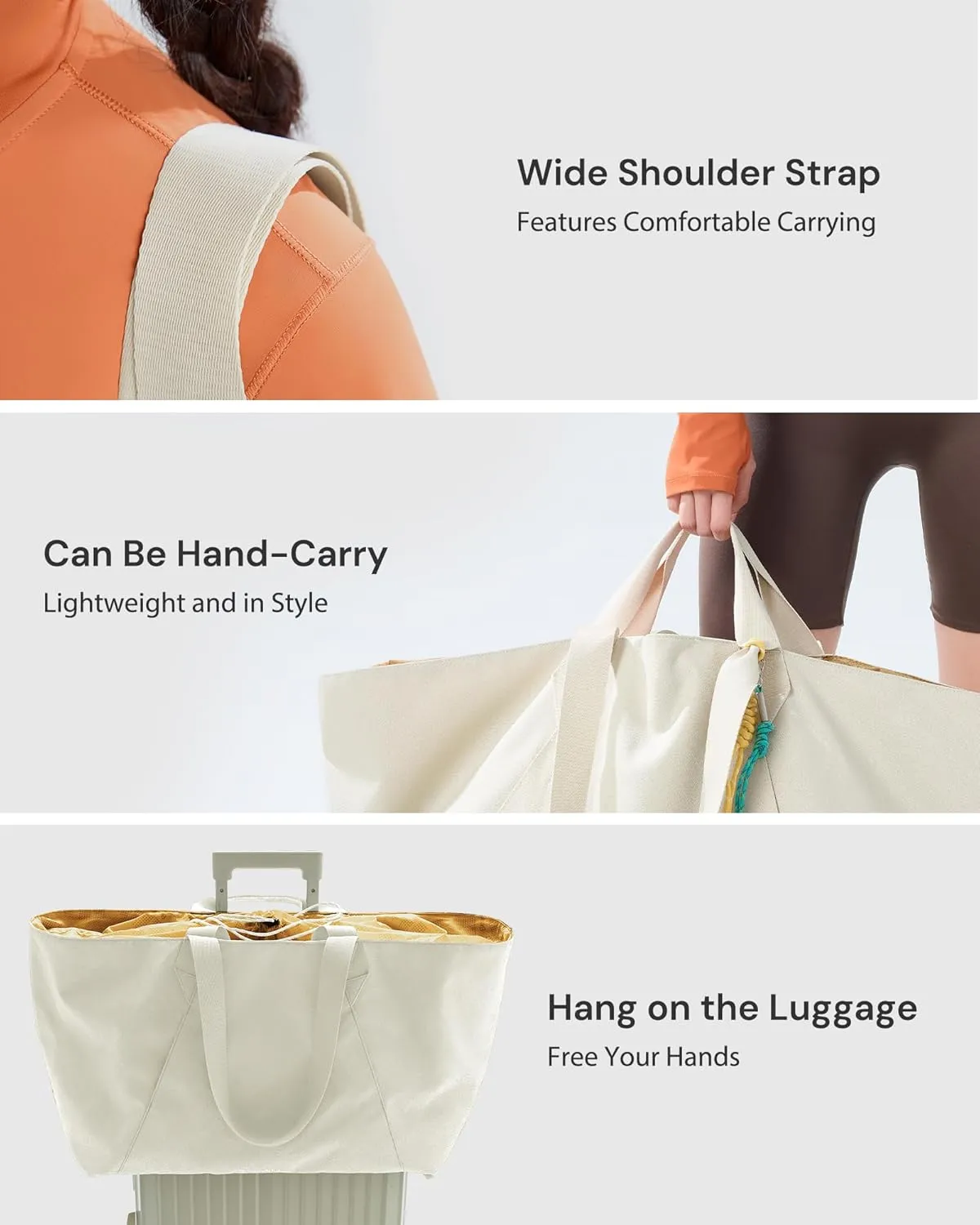 BENEUNDER Tote Bag for Women, Foldable Gym Tote Bag, Beach Tote Bag, Lightweight Shoulder Bag for Travel, Work, Sports(Large/Extra Large)