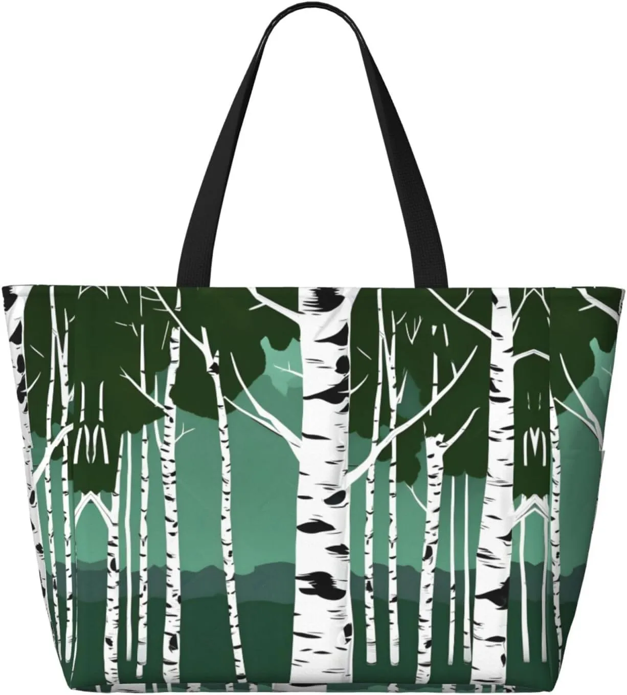 Birch Trees Large Capacity Tote Bag With Zipper Sandproof Women Beach Bag Handbag Gym Bag Travel Bag