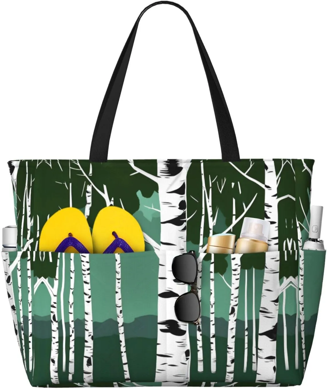 Birch Trees Large Capacity Tote Bag With Zipper Sandproof Women Beach Bag Handbag Gym Bag Travel Bag