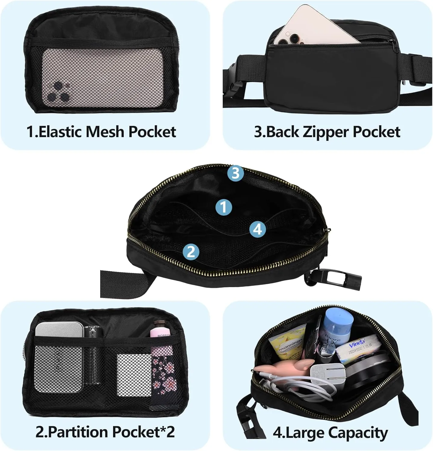Birthday Gifts Christmas Personalized Gift for 4 5 6 7 8 9 10 11 12 13 14 Year old Girls Teen Sister Kid Initial Letter Fanny Pack Trendy Stuff Crossbody Bag Black Letter L