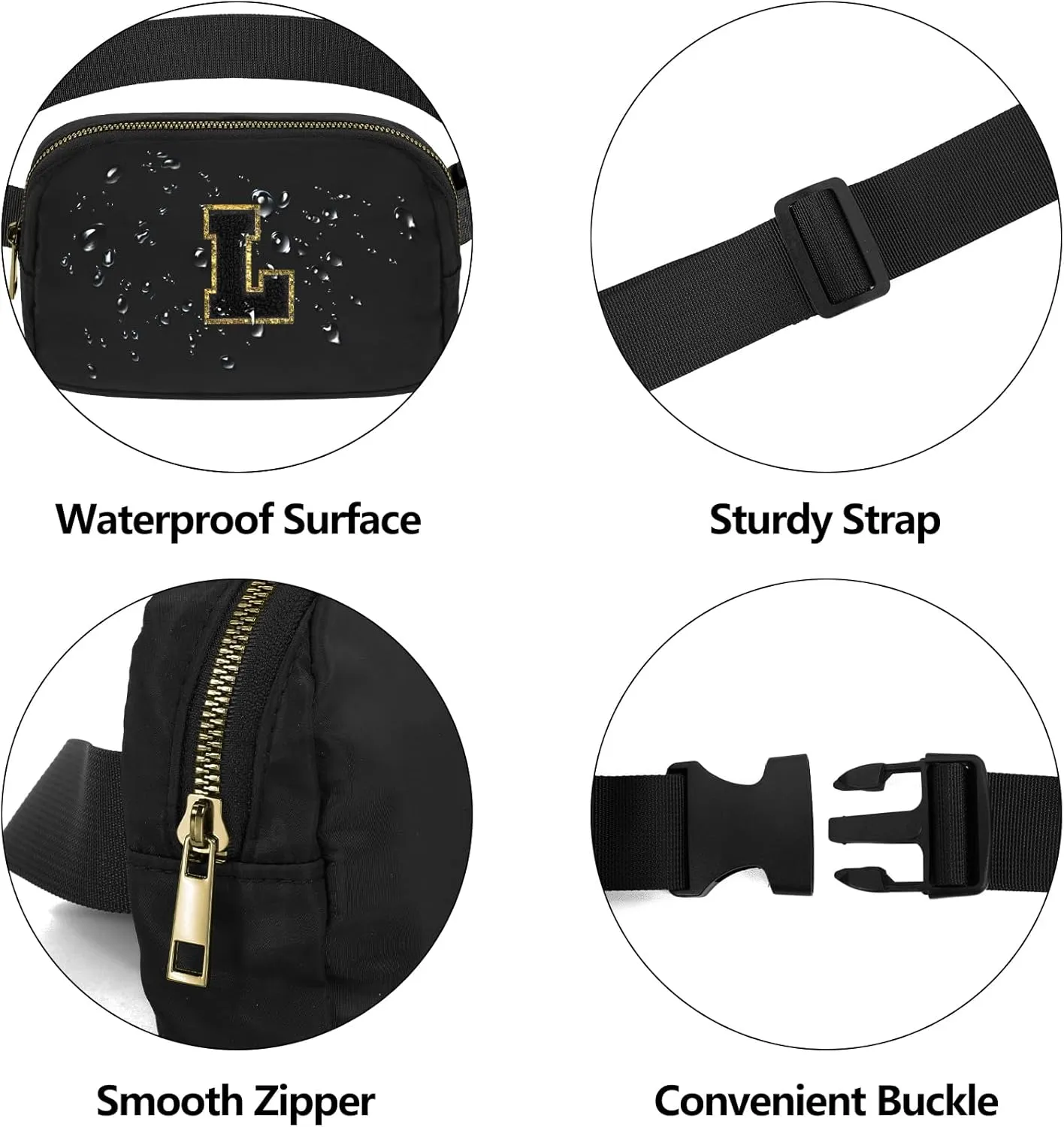 Birthday Gifts Christmas Personalized Gift for 4 5 6 7 8 9 10 11 12 13 14 Year old Girls Teen Sister Kid Initial Letter Fanny Pack Trendy Stuff Crossbody Bag Black Letter L