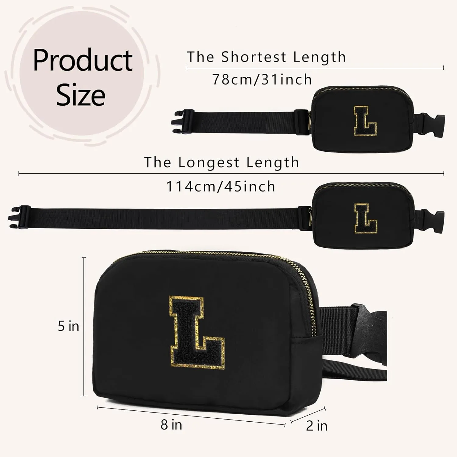 Birthday Gifts Christmas Personalized Gift for 4 5 6 7 8 9 10 11 12 13 14 Year old Girls Teen Sister Kid Initial Letter Fanny Pack Trendy Stuff Crossbody Bag Black Letter L