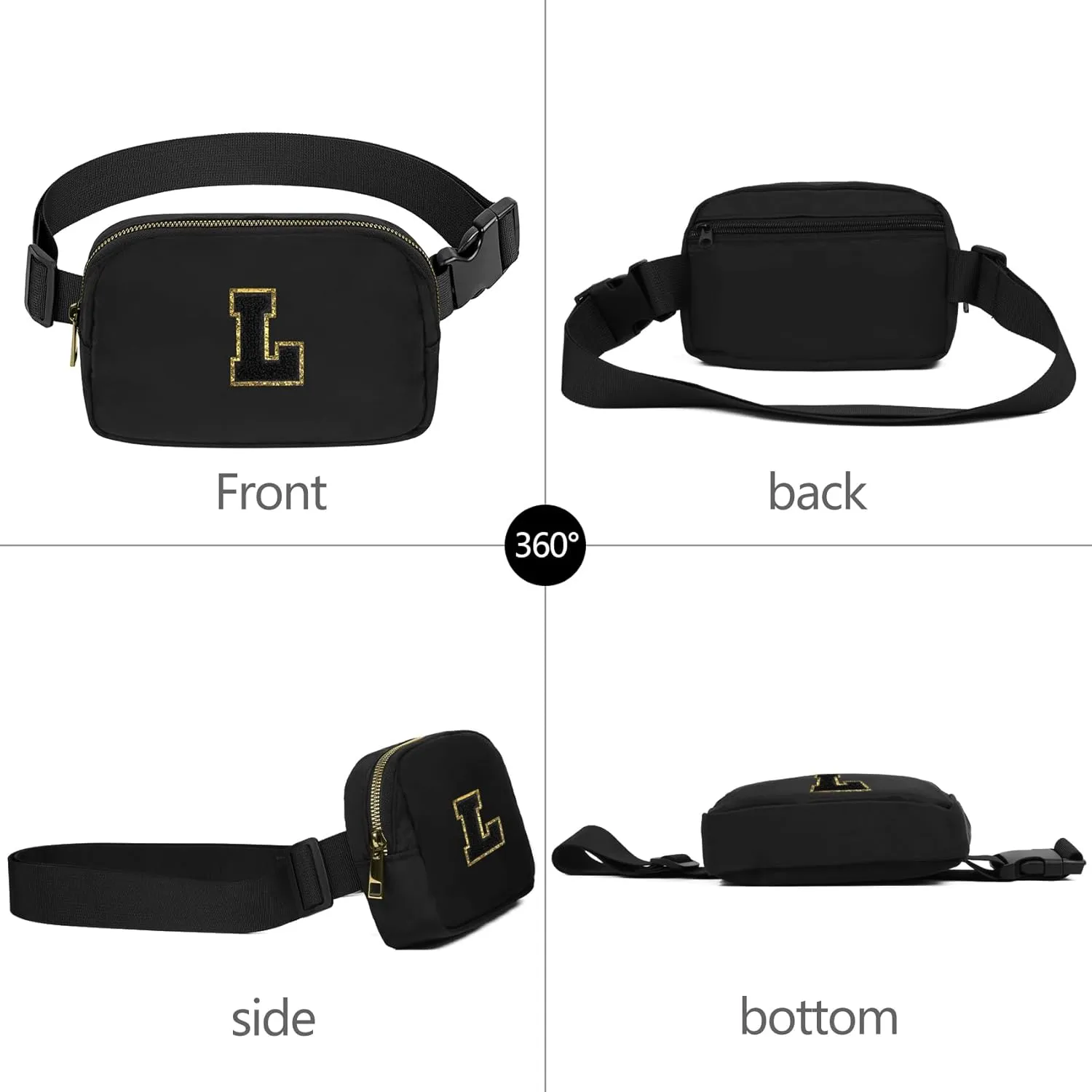 Birthday Gifts Christmas Personalized Gift for 4 5 6 7 8 9 10 11 12 13 14 Year old Girls Teen Sister Kid Initial Letter Fanny Pack Trendy Stuff Crossbody Bag Black Letter L