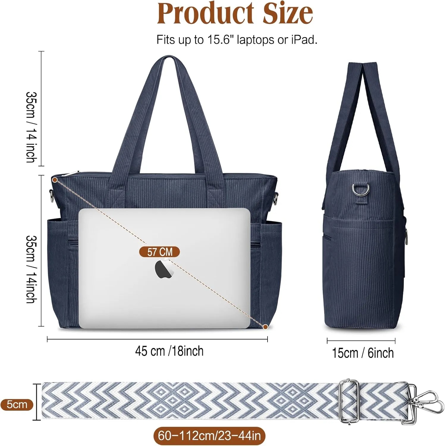 BKNOOU Large Corduroy Beach Tote Bag for Women Travel Carry on Weekender Bags Shoulder Handbag with Laptop Compartment
