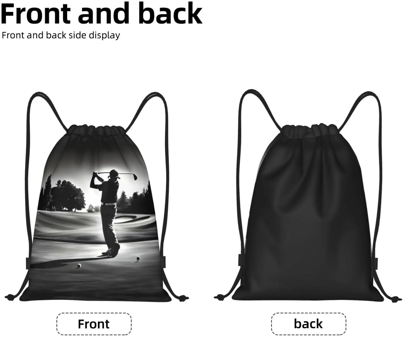 Black And White Golfs Waterproof Drawstring Gym Backpack Bag For Men&Women,Sport Gym Sack Travel Daypack,Personalized