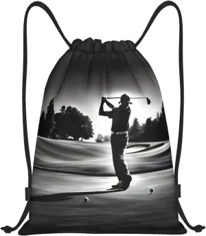 Black And White Golfs Waterproof Drawstring Gym Backpack Bag For Men&Women,Sport Gym Sack Travel Daypack,Personalized