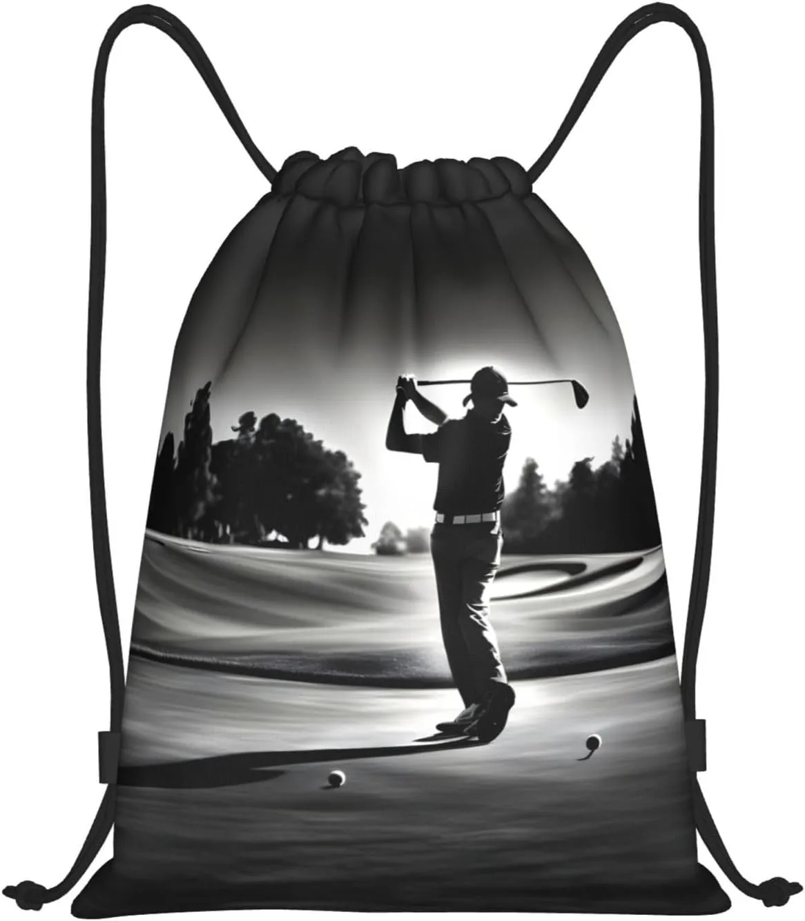 Black And White Golfs Waterproof Drawstring Gym Backpack Bag For Men&Women,Sport Gym Sack Travel Daypack,Personalized