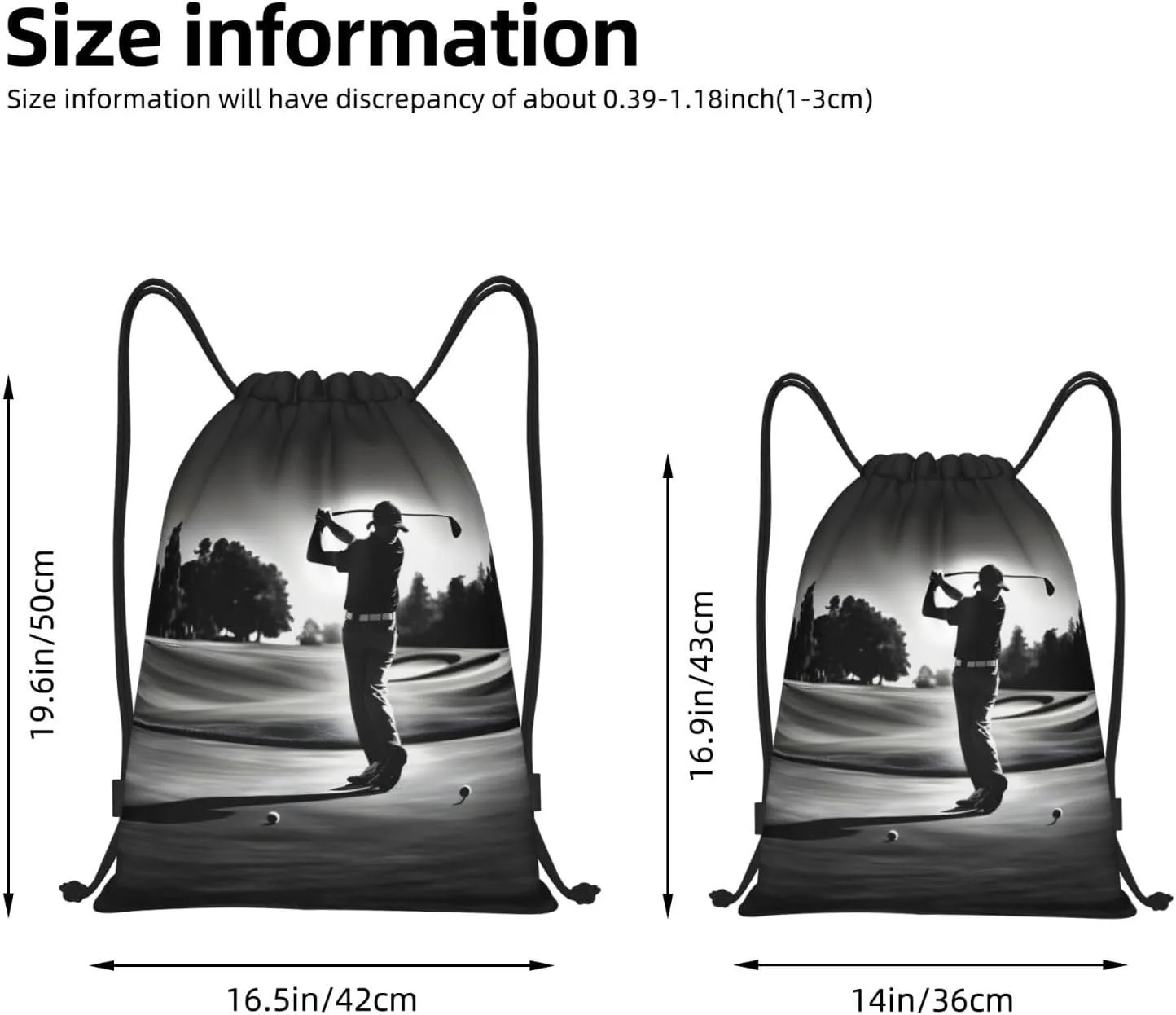 Black And White Golfs Waterproof Drawstring Gym Backpack Bag For Men&Women,Sport Gym Sack Travel Daypack,Personalized