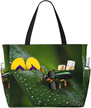 Black And White Panda Face Spacious Large Capacity Beach Travel Bag - Foldable Beach Bag Tote Bag With Zipper