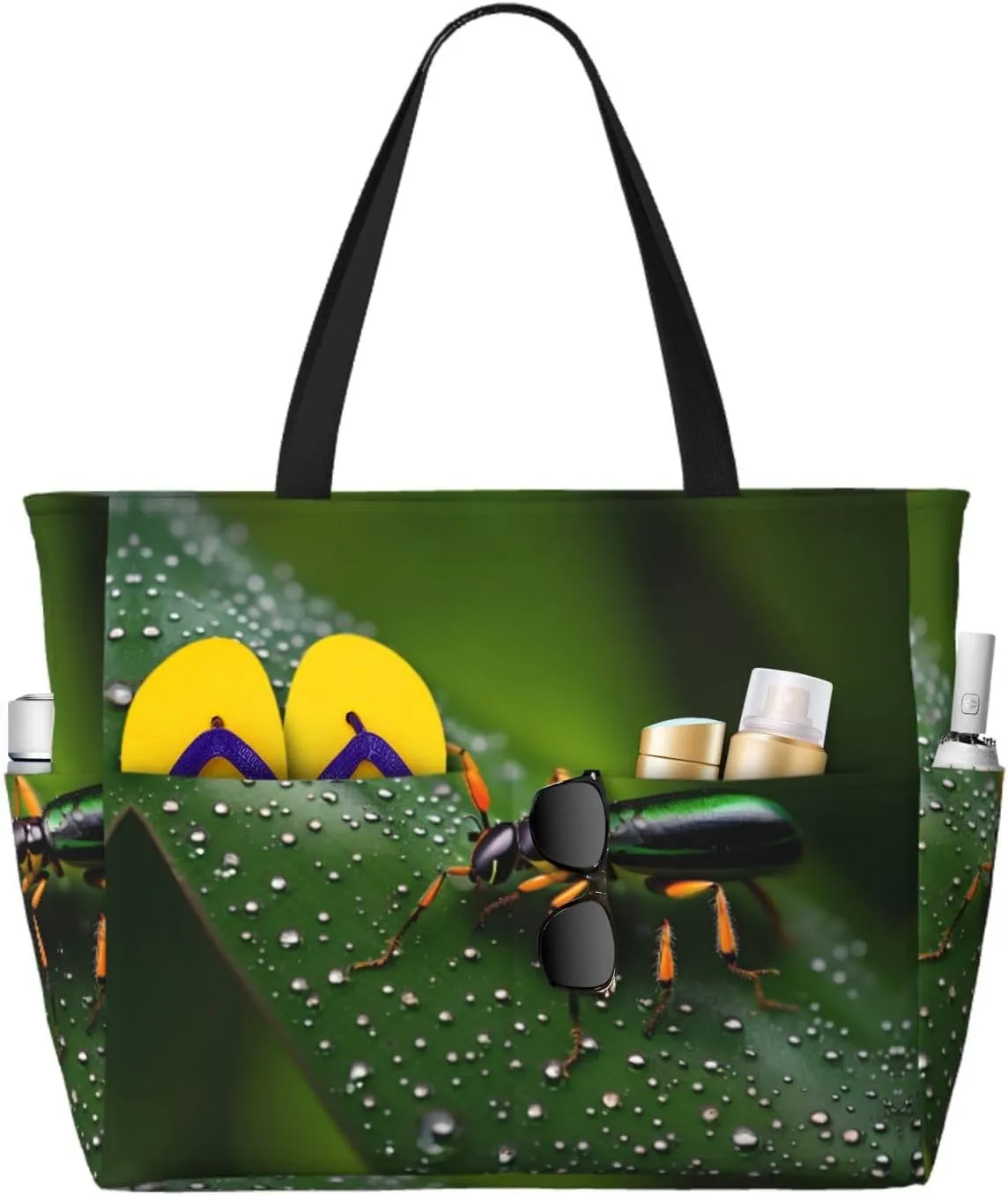 Black And White Panda Face Spacious Large Capacity Beach Travel Bag - Foldable Beach Bag Tote Bag With Zipper
