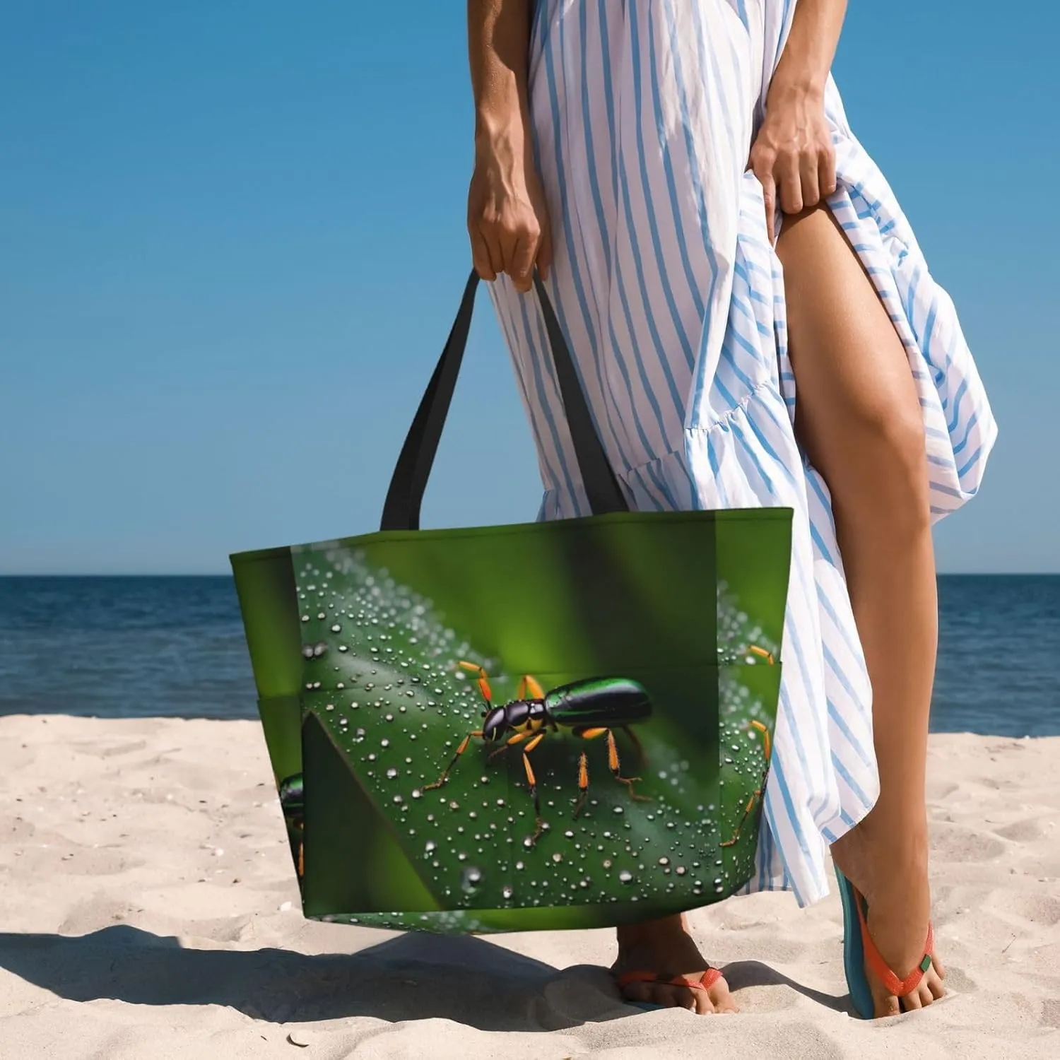 Black And White Panda Face Spacious Large Capacity Beach Travel Bag - Foldable Beach Bag Tote Bag With Zipper